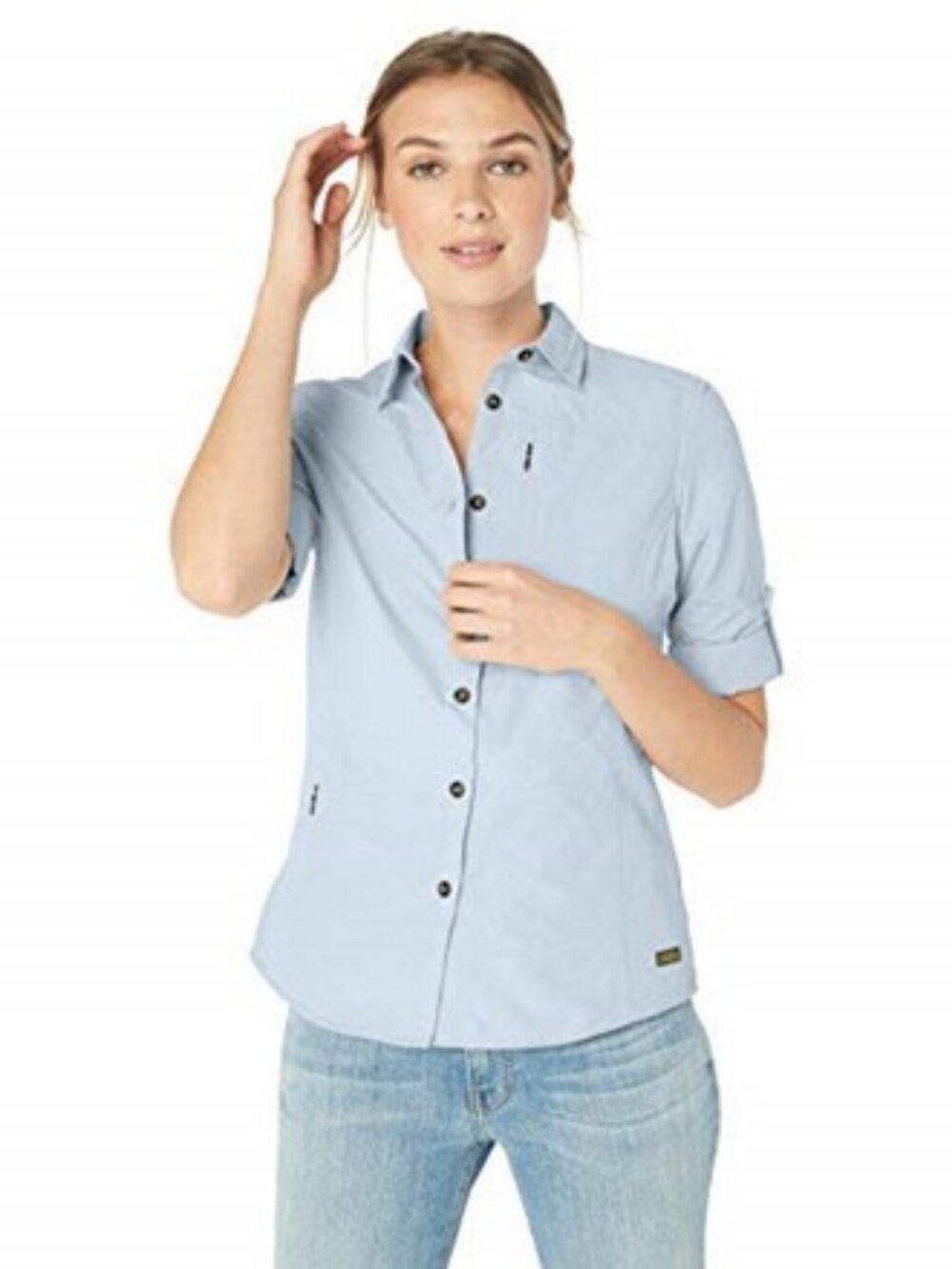 Solstice Apparel Women's Long Sleeve Travel Shirt Cirrus Blue Size Medium